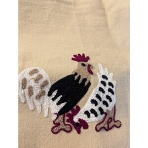 Vintage Tan Burgundy Black White 100% Wool Rooster Throw Blanket 54" X 70